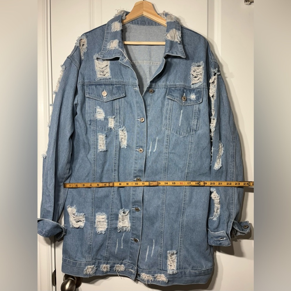 Blue Distressed Oversized Jean Jacket - Picture 6 of 7